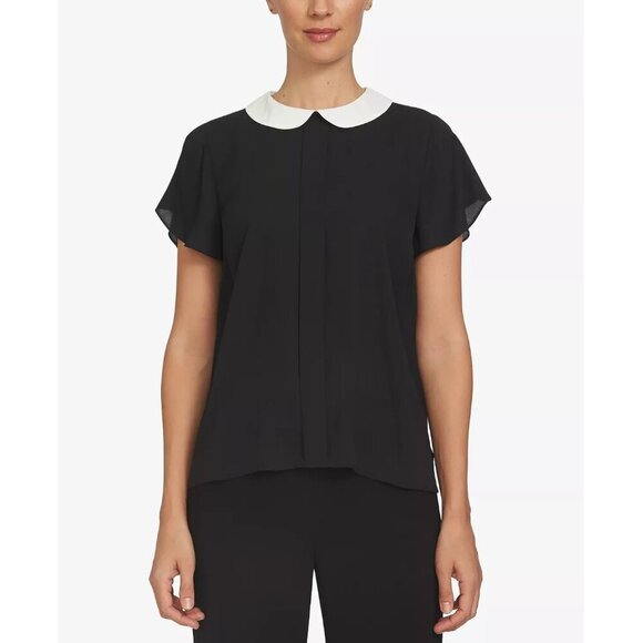 CeCe Black Top with White Peter Pan Collar - Picture 1 of 7
